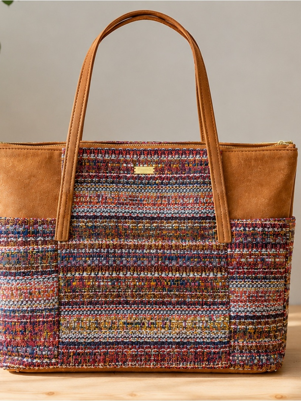 Hammitt Multicolor Tweed Tote with Tan Trim